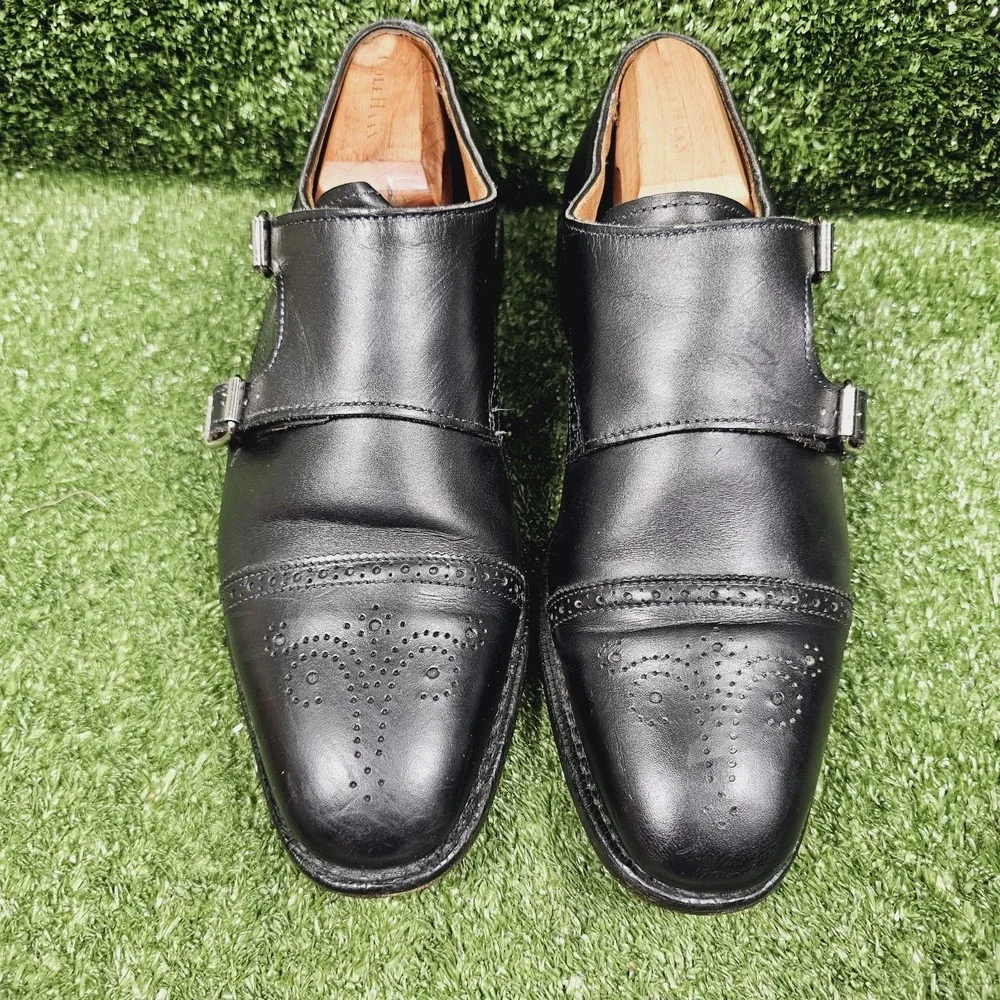 Allen Edmonds St Johns Black Leather Double Monk Strap Dress Shoes Mens 8.5 D